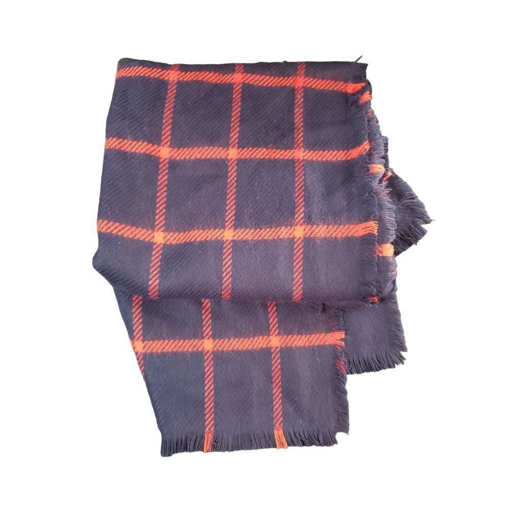 Merona Red Navy Blue Checkered Plaid Winter Blanket‎ Scarf